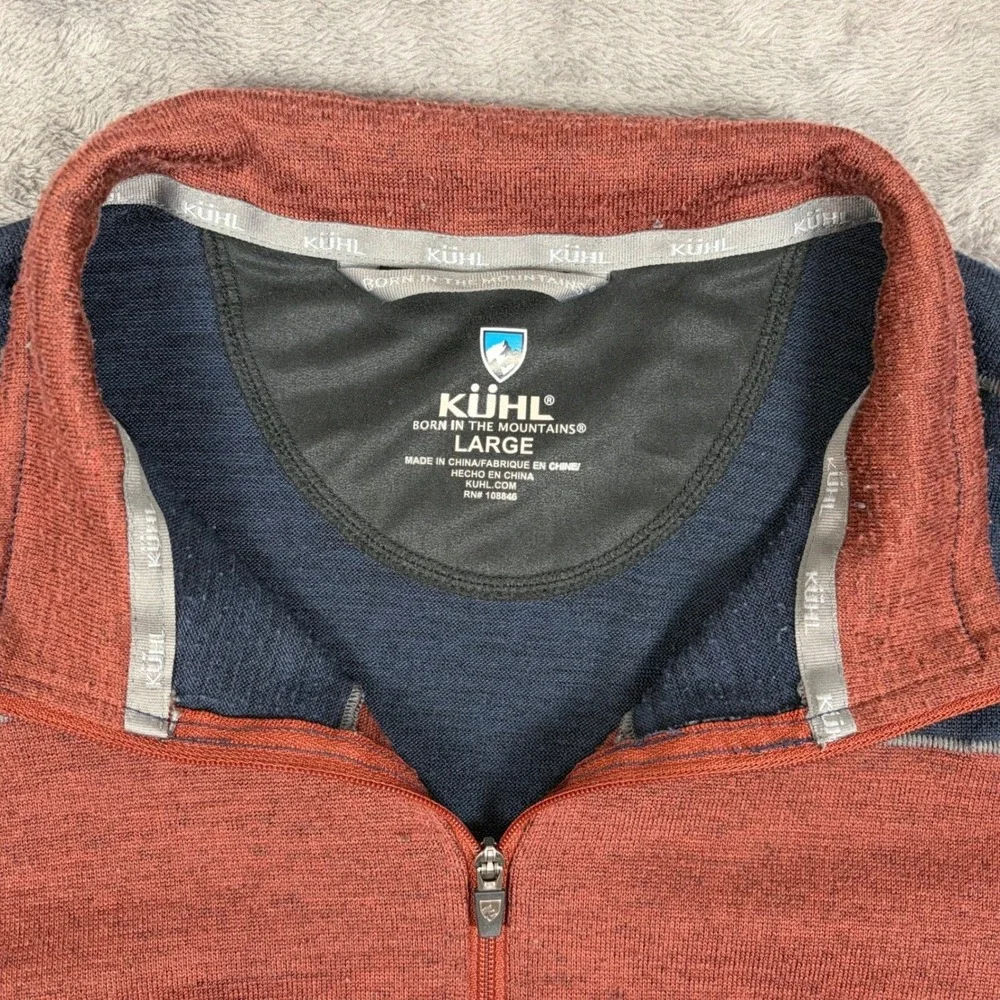 Kuhl 1/4 Zip Pullover Mens Large Blue Rust Orange Colorblock Performance Stretch